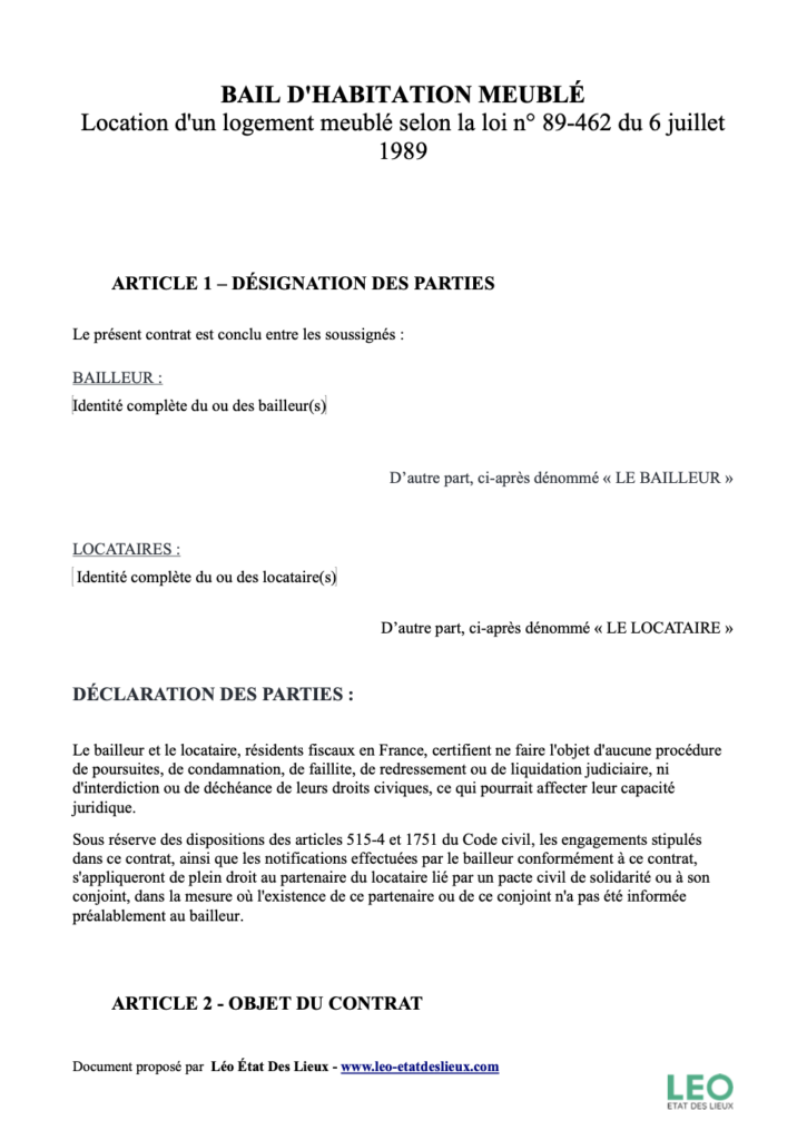 contrat de location meublé